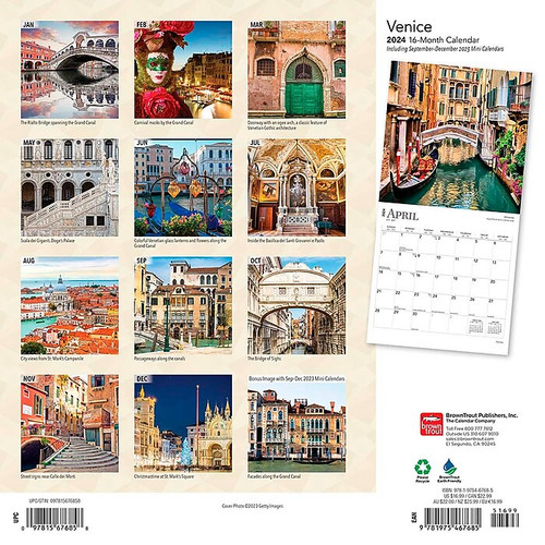 2024 BrownTrout Venice 12" x 12" Monthly Wall Calendar (9781975467685)