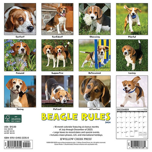 2024 Willow Creek Beagle Rules 12" x 12" Monthly Wall Calendar, Multicolor (32350)