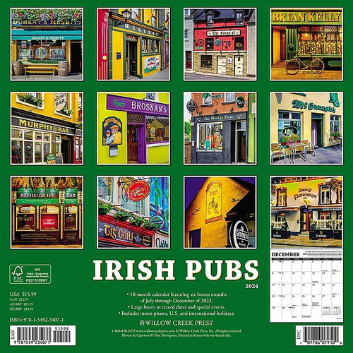 2024 Willow Creek Irish Pubs 12" x 12" Monthly Wall Calendar, Multicolor (34071)