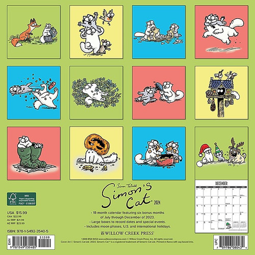 2024 Willow Creek Simon's Cat 12" x 12" Monthly Wall Calendar, Multicolor (35405)