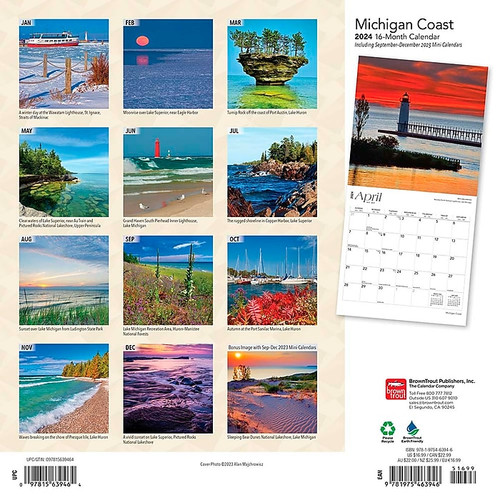 2024 BrownTrout Michigan Coast 12" x 12" Monthly Wall Calendar (9781975463946)