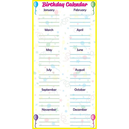 Flipside Frameworks™ Low-Tac Birthday Calendar Vertical, 24" x 48" (FLP90703)