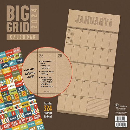 2024 TF Publishing 12" x 12" Big Grid - Kraft Wall Calendar (24-1110)