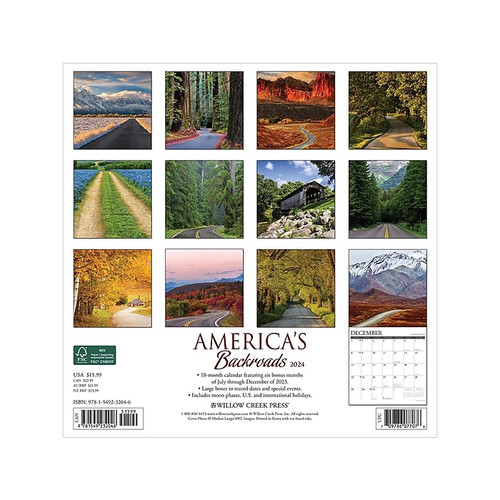 2024 Willow Creek America's Backroads 12" x 12" Monthly Wall Calendar (32046X)
