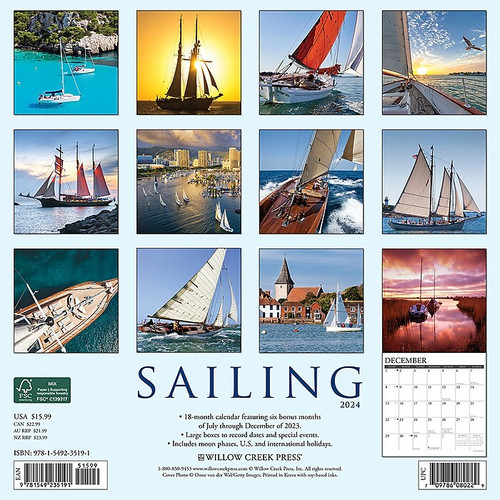 2024 Willow Creek Sailing 12" x 12" Monthly Wall Calendar, Multicolor (35191)