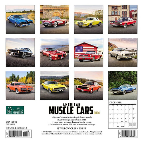 2024 Willow Creek American Muscle Cars 7" x 7" Monthly Wall Calendar, Multicolor (36655)