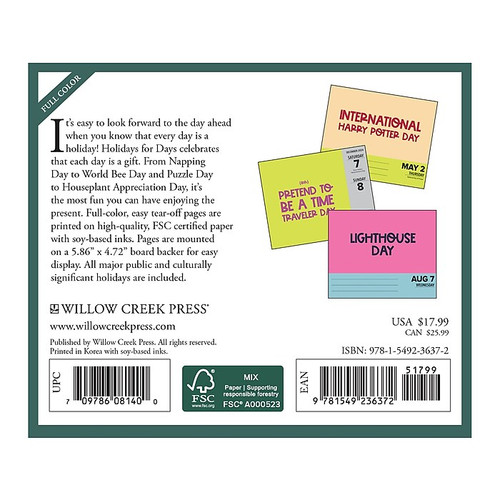 2024 Willow Creek Holidays for Days 6.2" x 5.4" Day-to-Day Calendar (36372_1)