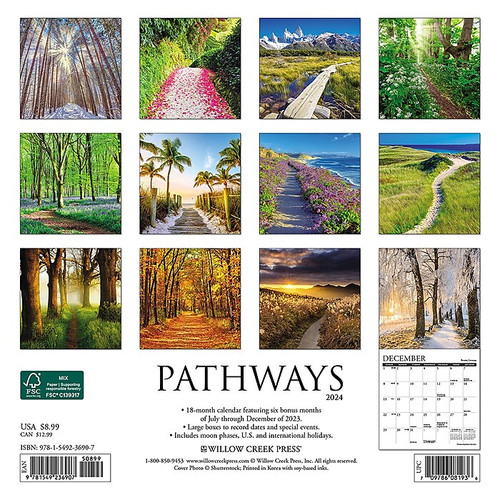 2024 Willow Creek Pathways 7" x 7" Monthly Wall Calendar, Multicolor (36907)