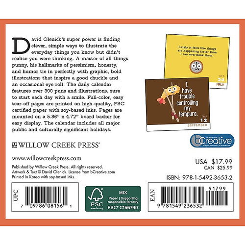 2024 Willow Creek Press The Art of David Olenick, Daily Puns and Humor 2024 Box Calendar Daily Desk 5.5" x 6" (36532)