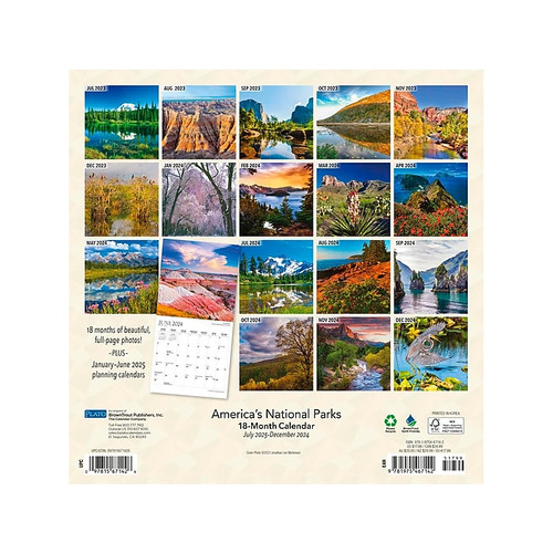 2023-2024 Plato America's National Parks 12" x 12" Academic & Calendar Monthly Wall Calendar (9781975467142)
