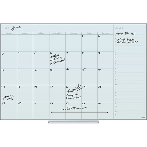 U Brands Floating Glass Dry Erase Calendar Board, Frameless, 35" x 23", White Frosted Surface (2775U00-01)