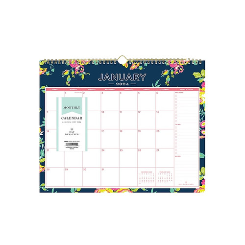 2024 Blue Sky Day Designer Peyton Navy 15" x 12" Monthly Wall Calendar (103627-24)