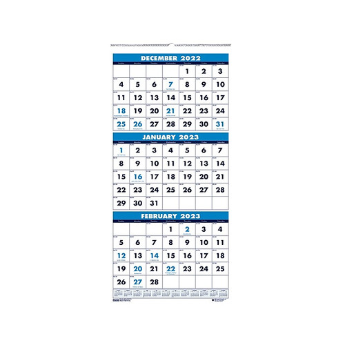 2023 House of Doolittle 8" x 17" Three-Month Wall Calendar, White/Blue (3646-23)