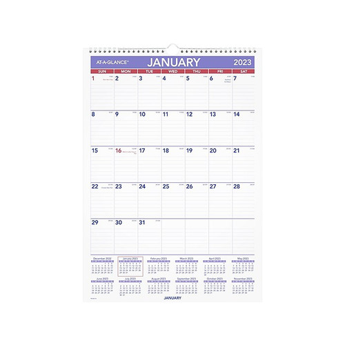 2023 AT-A-GLANCE 12" x 17" Monthly Wet-Erase Wall Calendar, Purple/Red/White (PMLM02-28-23)