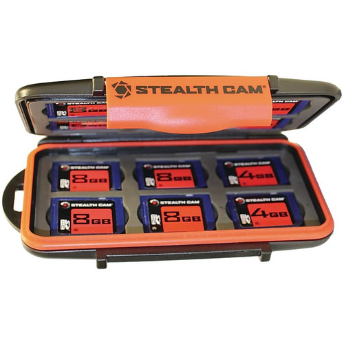 STEALTH CAM Heavy-Duty Memory Card Storage Case, Holds Up to 24 Cards, Black/Orange (GSMSTCMCSC)
