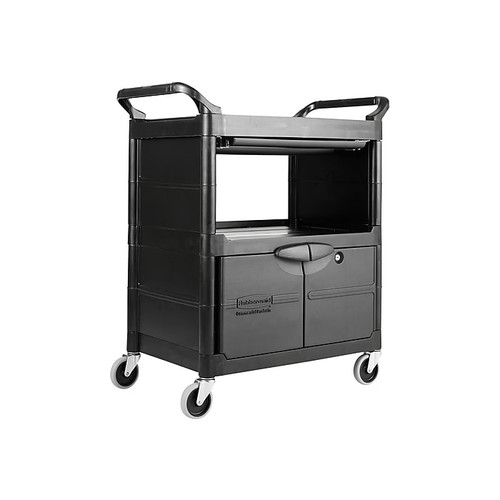 Rubbermaid 2-Shelf Plastic/Poly Mobile Utility Cart with Swivel Wheels, Black (FG9T6700BLA)