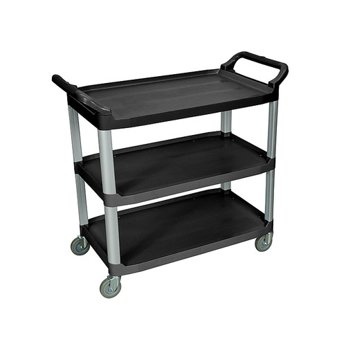 Luxor 3-Shelf Mixed Materials Mobile Serving Cart with Swivel Wheels, Black (SC12-B)