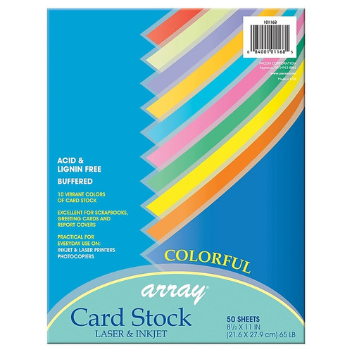 Pacon Array Card Stock, 65 lbs., 8.5" x 11", Assorted Colors, 50 Sheets/Pack, 3 Packs (PAC101168-3)