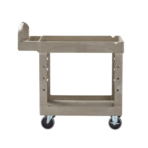 Rubbermaid 2-Shelf Plastic/Poly Mobile Utility Cart with Swivel Wheels, Beige (FG452088BEIG)