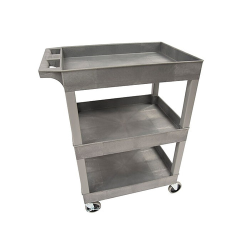 Luxor 3-Shelf Plastic/Poly Mobile Utility Cart with Swivel Wheels, Gray (SEC111-G)