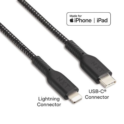 NXT Technologies™ 4 Ft. Braided USB-C to Lightning Cable for iPhone/iPad/iPod touch, Black (LBA020-4BKST)