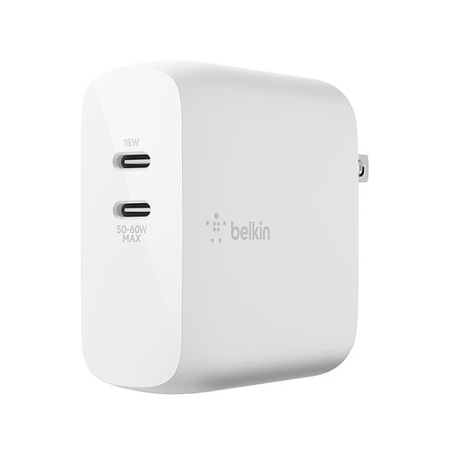 Belkin BOOST CHARGE Dual USB-C PD GaN Wall Charger, 68 W, White (65dd16cde8837636b11ae942_ud)