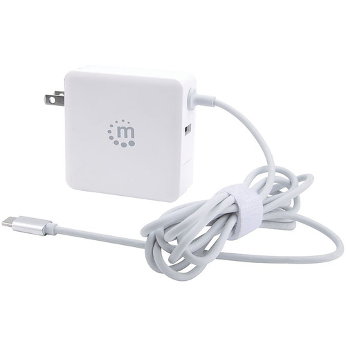 Manhattan Power Delivery Wall Charger with Built-in USB-C Cable, 60-Watts, White, (180245)
