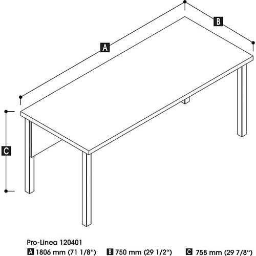 Bestar Pro-Linea Rectangular Activity Table, 71.1" x 29.9" x 29.5", Bark Grey (120401-47)