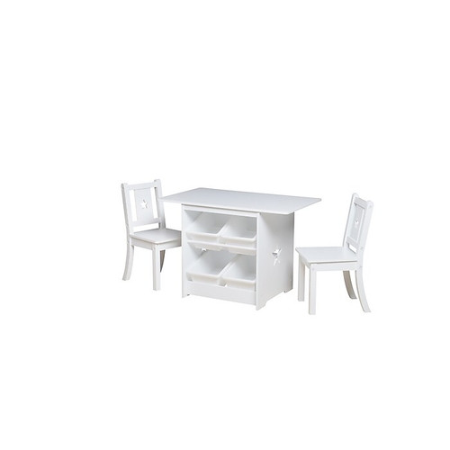 3-Piece Rectangular Laminated Wood Activity Table Set with 2 Chairs, White (19JWFU-072301-W)