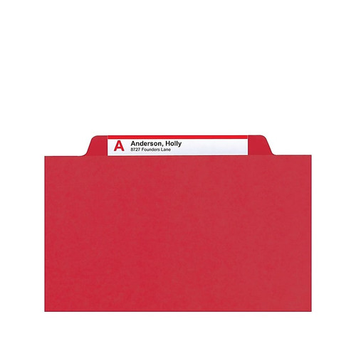 Smead Classification Folders with SafeSHIELD Fasteners, 3" Expansion, Letter Size, 3 Dividers, Bright Red, 10/Box (14095)