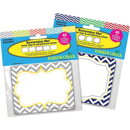 Barker Creek Chevron Beautiful & Nautical Name Tags, Self-Adhesive Labels, 3 1/2" x 2 3/4", 90/Set (BC3775)