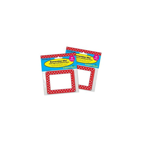 Barker Creek Red & White Dot Name Tags, Self-Adhesive Labels, 3 1/2" x 2 3/4", 90/Pack (BC3744)