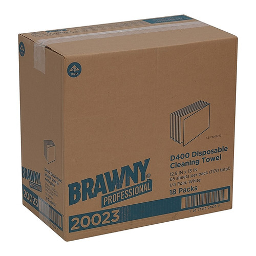 Brawny Professional D400 Durable Fibers Wipers, White, 65 Towels/Pack, 18 Packs/Carton (20023)