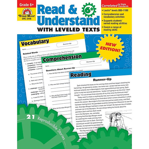 Evan-Moor® "Read and Understand With Levelled Texts" Grade 6+ Resource Book, Language Arts/Reading (65dd18a1e8837636b11b00ac_ud)