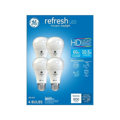 GE Refresh 10.5W A19 LED Bulb, 4/Pack (42978)