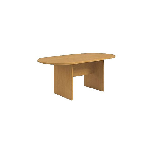 HON Preside Laminate Table, Racetrack, Flat Edge, Panel Base, 72"W, Harvest Finish (65dd1d70e8837636b11b336c_ud)