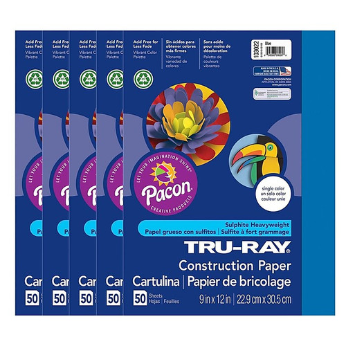 Tru-Ray 9" x 12" Construction Paper, Blue, 50 Sheets/Pack, 5 Packs/Bundle (PAC103022-5)