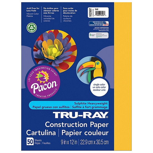 Pacon Tru-Ray 9" x 12" Construction Paper, Gold, 50 Sheets/Pack, 6/Pack (PAC102997)