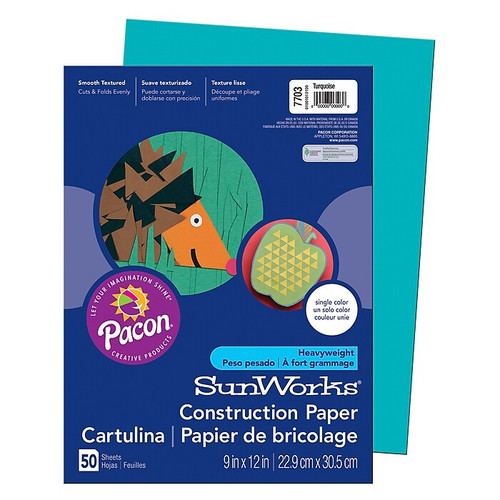 Prang® Construction Paper, Turquoise, 9" x 12", 50 Sheets Per Pack, 10 Packs (PAC7703-10)