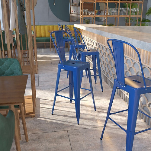 Flash Furniture Kai Contemporary Metal Slat Back Bar Stool, Blue (CH3132030GBBL)