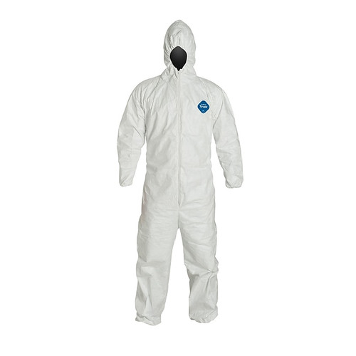 DuPont® Tyvek® Coverall, 2XL Size, Attached Hood, Front Zipper, White, Serged Seams, 25/Count (TY127SWH2X25)