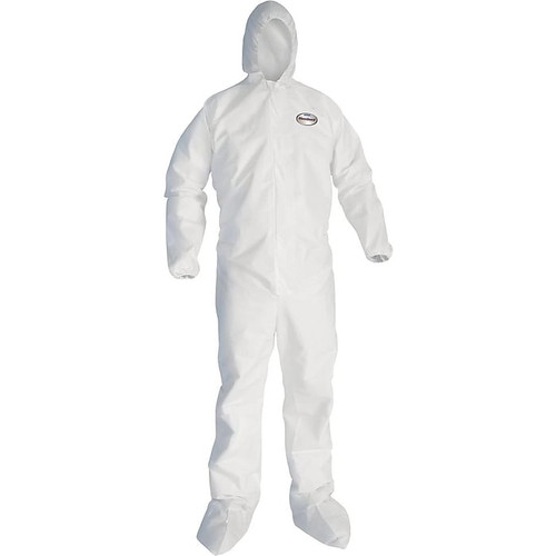 KleenGuard A20 Hooded/Booted Zipper Front Coverall With Elastic Wrists/Ankles, Breathable Particle Protection, White, 2XL, 24/Ct (65dd1feae8837636b11b4917_ud)