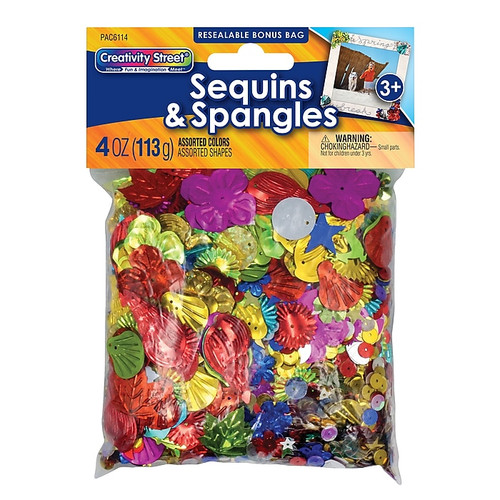 Creativity Street Sequins & Spangles, Assorted Colors, Assorted Sizes, 4 oz./Pack, 3 Packs (CK-6114-3)