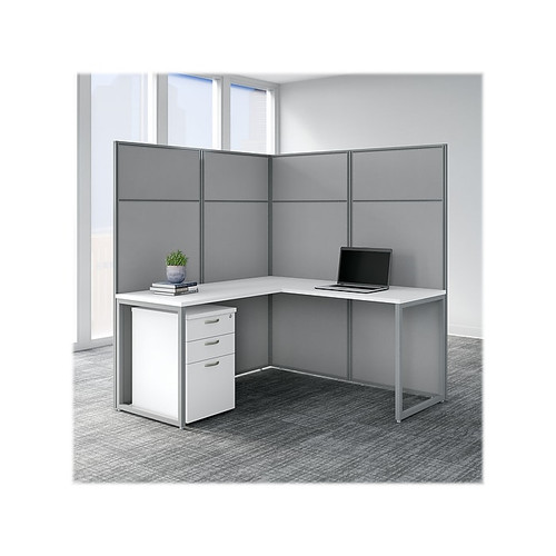 Bush Business Furniture Easy Office 66" x 60" L-Shaped Single Workstation with Drawers, Pure White/Silver Gray (EODH36SWH-03K)