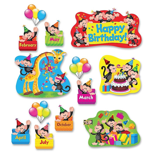 Trend Monkey Mischief® Birthday Bulletin Board Set, 28" x 18.25", 30 Pieces (T-8341)