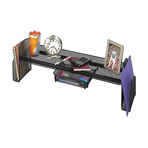 Safco Onyx Off-Surface Mesh Shelf with Two Upright Sections, Black, 10"H x 31 1/2"W x 7 1/4"D (65dd264ae8837636b11b82eb_ud)