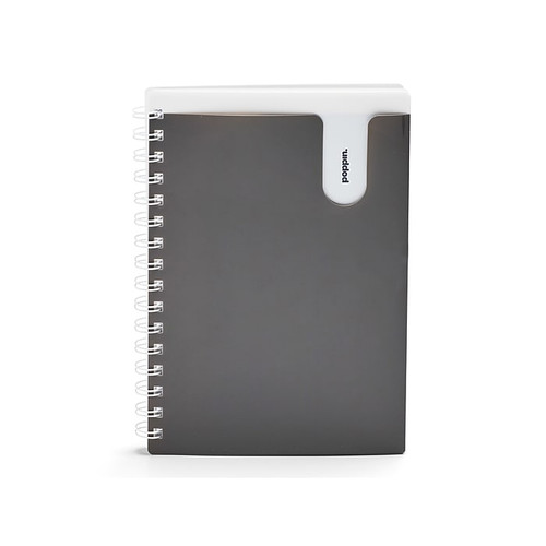 Poppin Notebook with Pen Cup, Sticky Memo, and 6 Pens, 6" x 8.5", Line Ruled, 80 Sheets, Dark Gray (108716)