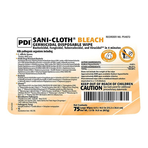 Sani-Cloth Bleach Disinfecting Wipes, 75/Pack (P54072)