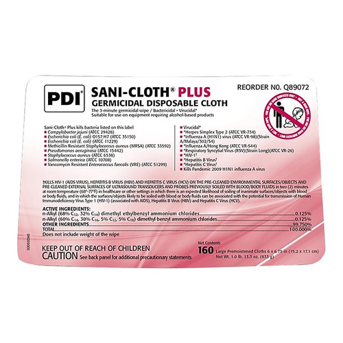 Sani-Cloth Plus Disinfecting Wipes, 160 Wipes/Container, 160/Pack (Q89072)