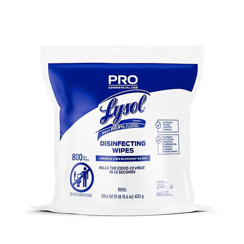 Lysol Pro Disinfecting Wipes, Lemon & Lime Blossom Scent, 800 Wipes/Refill Bag, 2 Bags/Carton (1920099857)